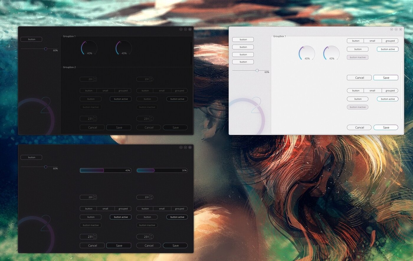 Oxygen2 dark theme buttons, sliders and groupboxes